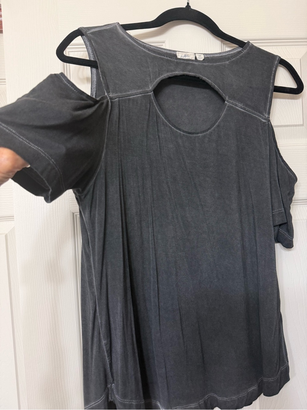White Crow Charcoal Cold-Shoulder Top with Keyhole Back